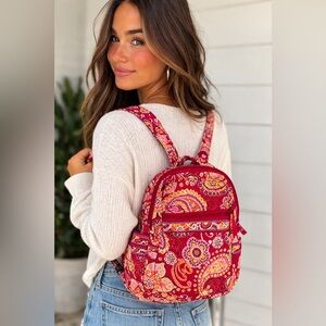 Vera Bradley Red Paisley Quilted Backpack Purse Crossbody Bag